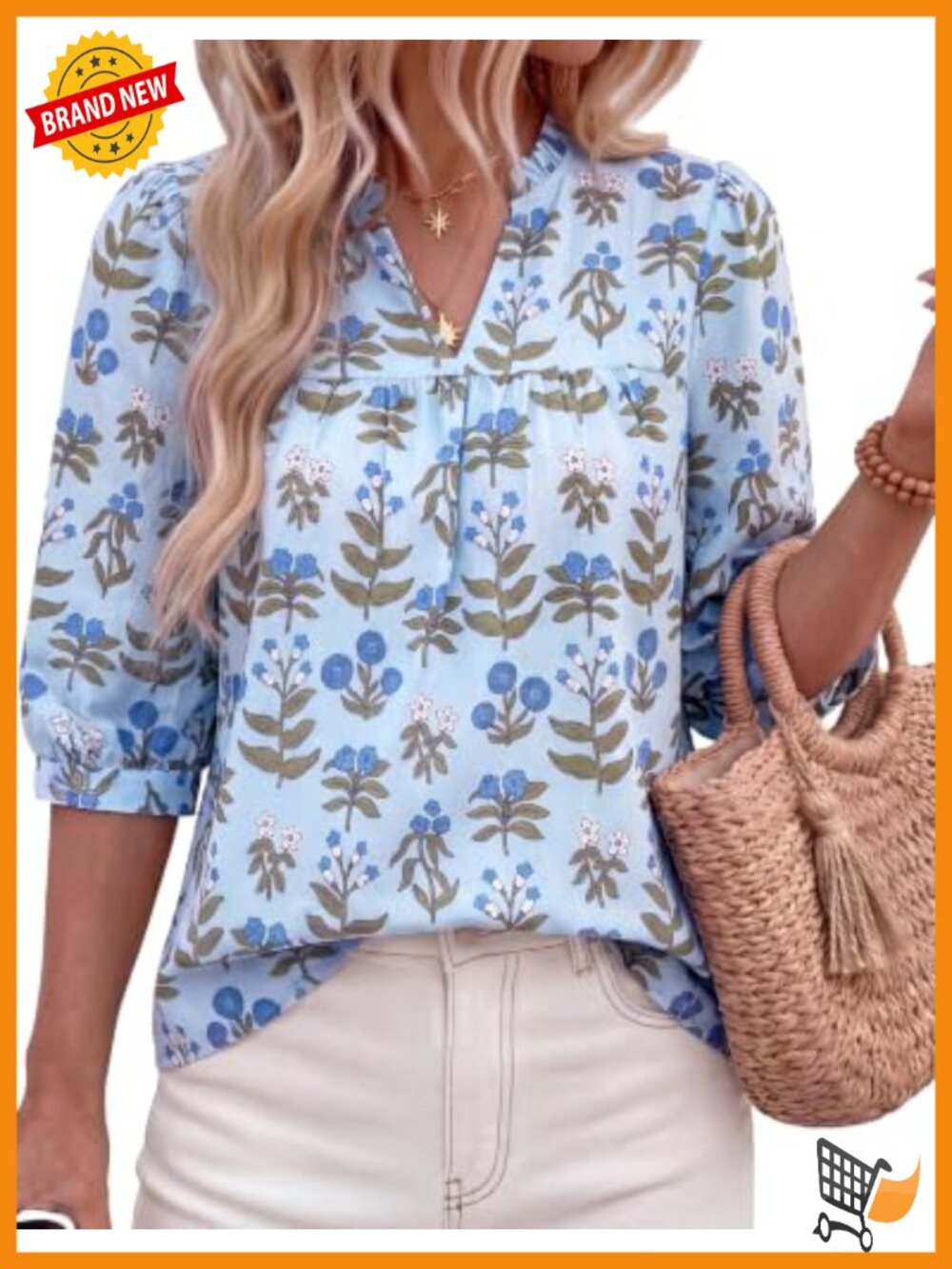 PRETTYGARDEN Women's Floral Boho Blouse V-Neck Ruffle Casual Top